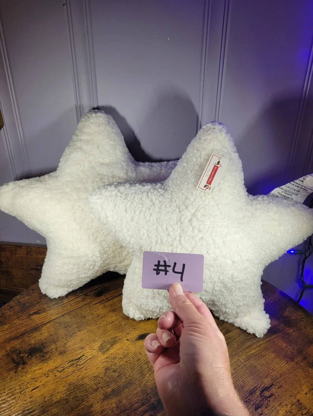 Plush Star-Shaped Throw Pillow - White Sherpa lot of 2 faux fur